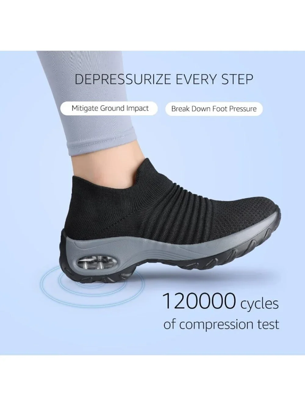 Women's Black Walking Arch Support Non Slip Breathable Knit Upper Sneaker Shoes